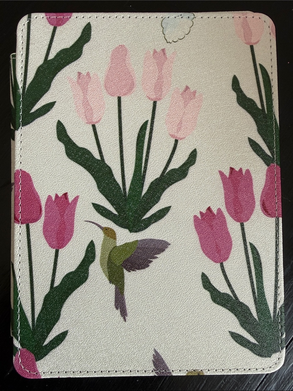 Floral Tulip & Hummingbird Notebook Cover - Pink & Green